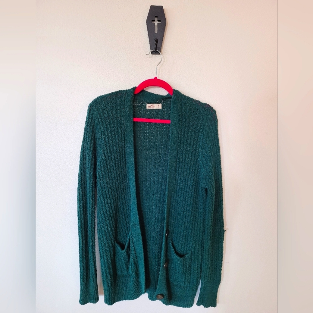 Hollister Women Size M Dark Green Cardigan